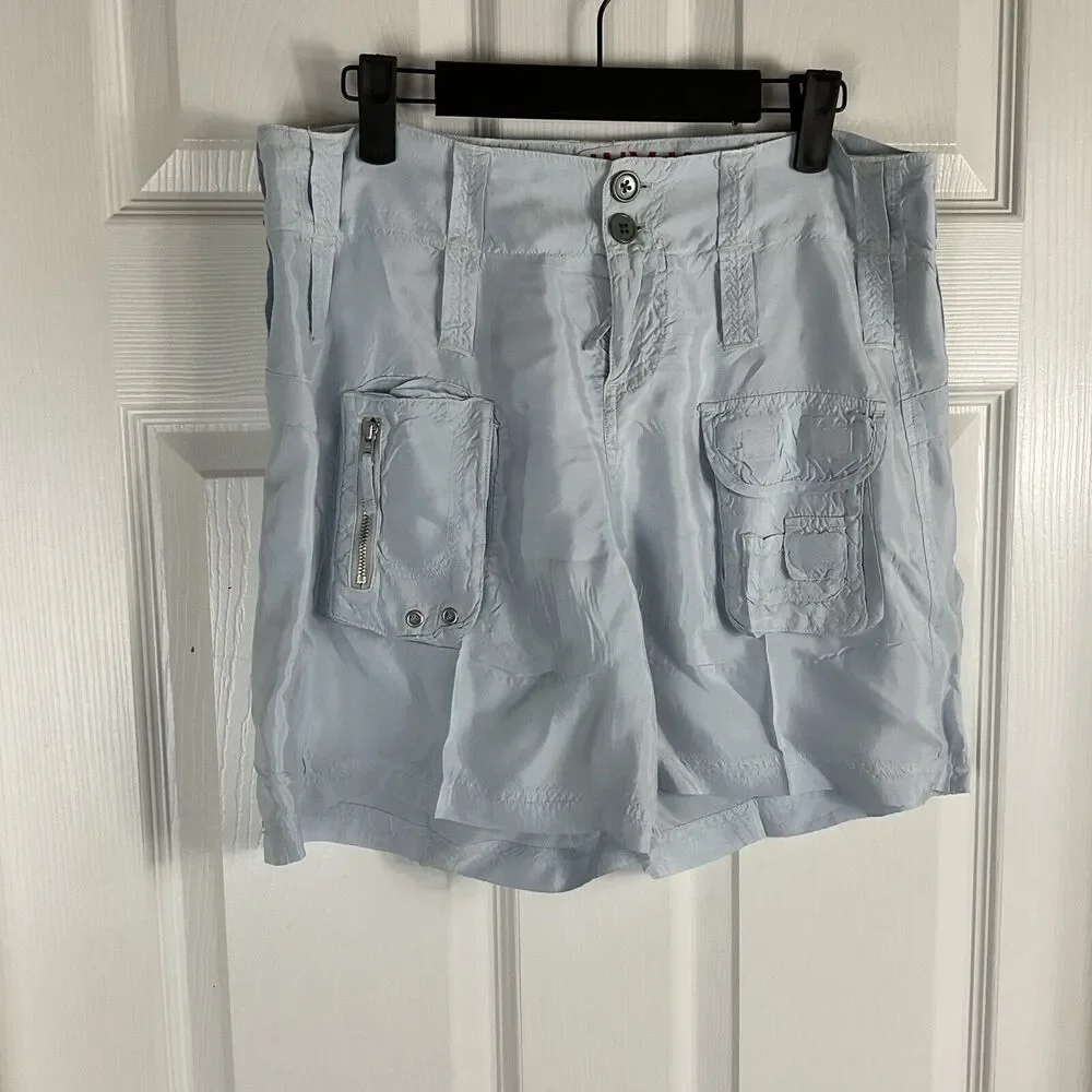 Johnny Was Sz 4 Light Blue Cupra Rayon Cargo Shorts Summer Chic Pockets Boho T